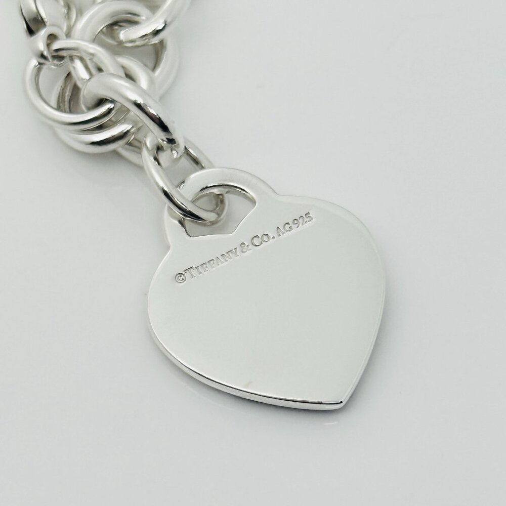 Large Please Return to Tiffany Black Color Splash Enamel Heart Tag Bracelet - Picture 5 of 8